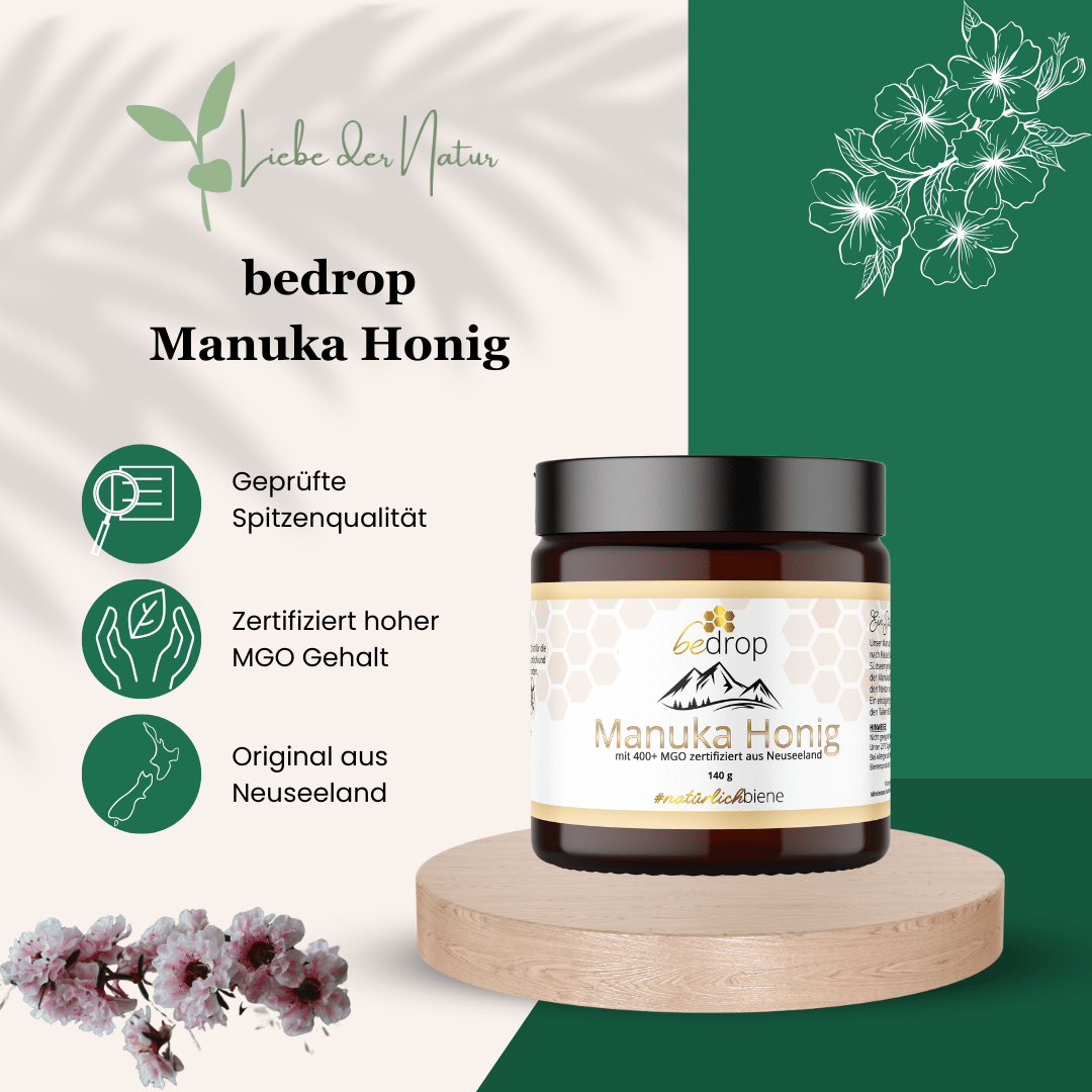 Bedrop Manuka Honig, geprüfte Spitzenqualität, zertifiziert hoher MGO Gehalt, original aus Neuseeland