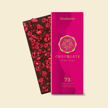 Liebe der Natur 73% Bio Himbeerschokolade - Feine Zartbitterschokolade mit fruchtigen Himbeeren, von Chocqlate